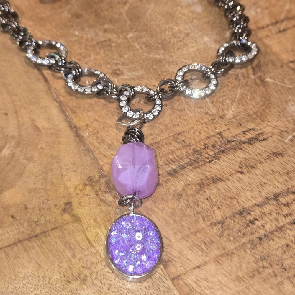 New! Handmade purple bling epoxy geode short bling necklace